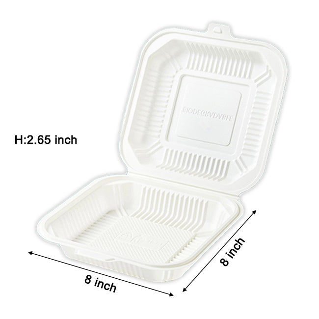 Disposable 8 inch Clamshell Container (corn starch made)