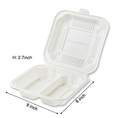Disposable 8 inch 2 Compartments Clamshell Container (corn starch made)
