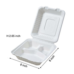 Disposable 8 inch 3 Compartments Clamshell Box  (sugarcane bagasse made)